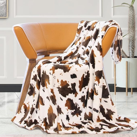 Cow Print Blanket Fleece Flannel Fuzzy Lightweight Travel Blankets Soft Warm Plush Brown Throw Blanket Cozy All-Season Couch Cow Blankets and Throws for Baby Kids Girls Boys Teens Gifts 50x60 inch