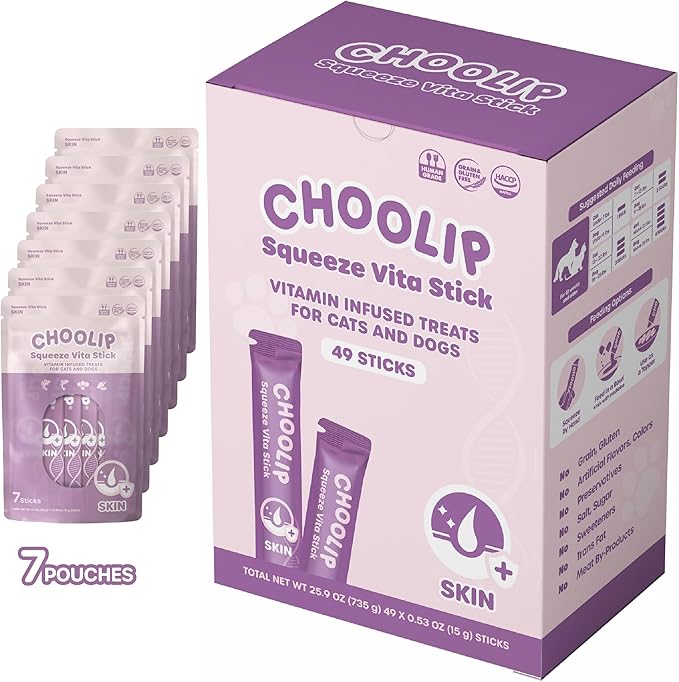 Squeeze Vita Stick Lickable Treats for Dogs & Cats. 49 Skin & Coat Support Sticks with Essential multivitamins. Soft and Tasty Paste for All Life Stages, Supporting Skin & Coat Health