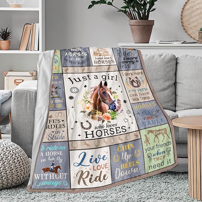 Horse Blanket for Girls, Horse Gifts for Girls Women, Just A Girl Who Loves Horses Blanket, Horse Lovers Birthday Gifts Decor Throw Blanket 80" x 60"