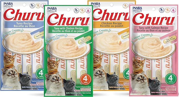 INABA Churu Lickable Purée Natural Cat Treats (Tuna and Chicken Variety Pack, 16 Tubes)