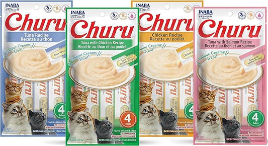 INABA Churu Lickable Purée Natural Cat Treats (Tuna and Chicken Variety Pack, 16 Tubes)