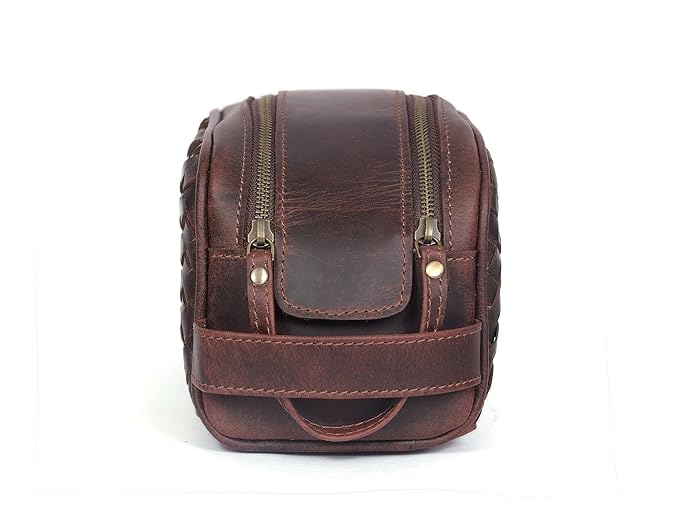 10" Premium Leather Toiletry Travel Pouch With Waterproof Lining | King-Size Handcrafted Vintage Dopp - Kit ~ Gift for Father's Day By Aaron Leather Goods (Wheat Brown)