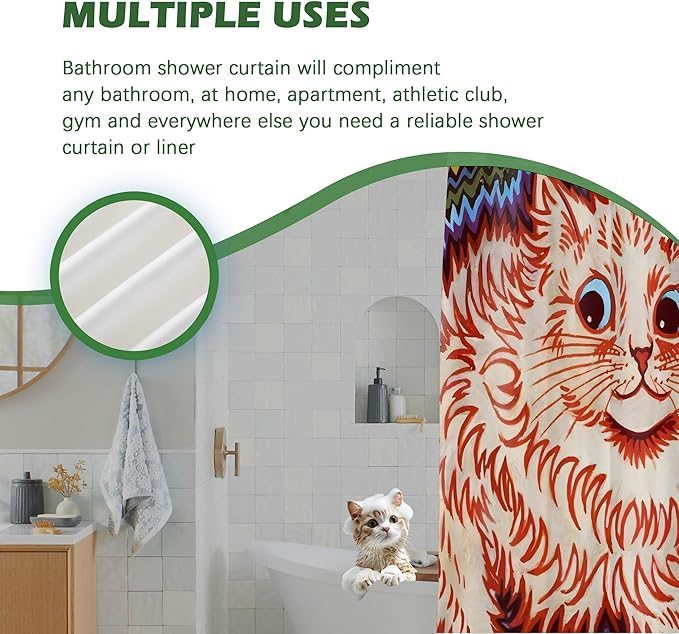 Adorable Orange Kitten Shower Curtain, Colorful Cat Bathroom Curtains,Cute Shower Curtains for Bathroom,Bath Curtain,72x72 Inches