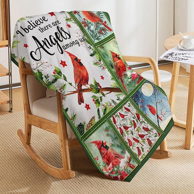 Cardinal Print Blanket Red Birds Memorial Throw Blankets Gifts for Couch Sofa Bed Stuff Decor Lightweight Soft Cozy Fleece Plush Warm Flannel Bedding for Lover Men Women Teen Adults 50"x60"
