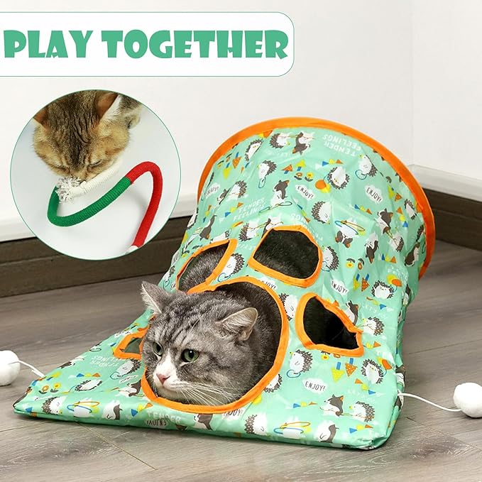 Cat Tunnel Toy and Cats Catnip Rope Toys, Portable Collapsible Cattycoil Drill Bag Toy for Indoor Cats, Cotton Rope Cat Toys for Indoor Cats, Handmade Pet Chew Toys for Teeth Cleaning