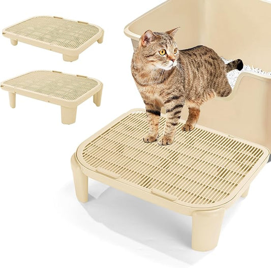 BALAPET Adjustable Cat Ramp for Litter Box Elevated Cat Litter Ramp for Cat Litter Boxes Double Layered Litter Trapper with Filter Function Cat Steps Suitable for Small & Elderly Cats (Beige)