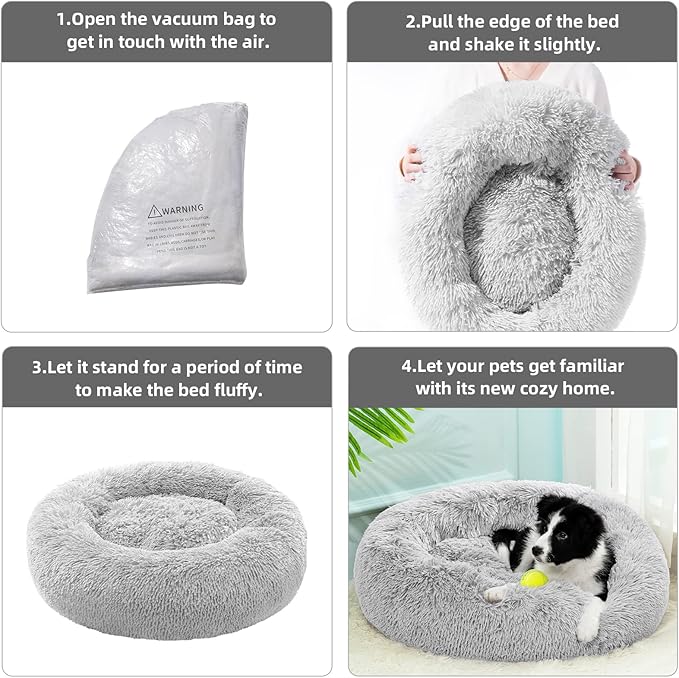 Small Cat Bed for Indoor Cats, Self-Warming Donut Kitty Bed for Small Cats Keeping Warm, Washable Pet Bed with Anti Slip Base, 23‘’ Grey