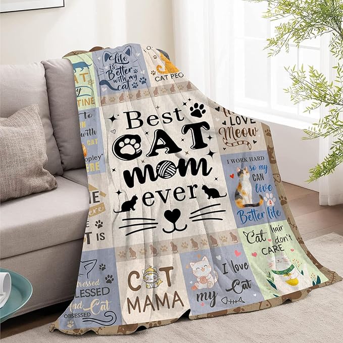 Cat Gifts for Women, Cat Mom Blankets and Throw 60x80 Inch, Cat Blanket for Woman, Cat Lover Gifts for Women for Mothers Day Christmas Thanksigiving