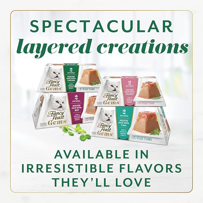 Fancy Feast Gems Cat Food Mousse With Chicken and a Halo of Savory Gravy Cat Food - (Pack of 8) 4 oz. Boxes