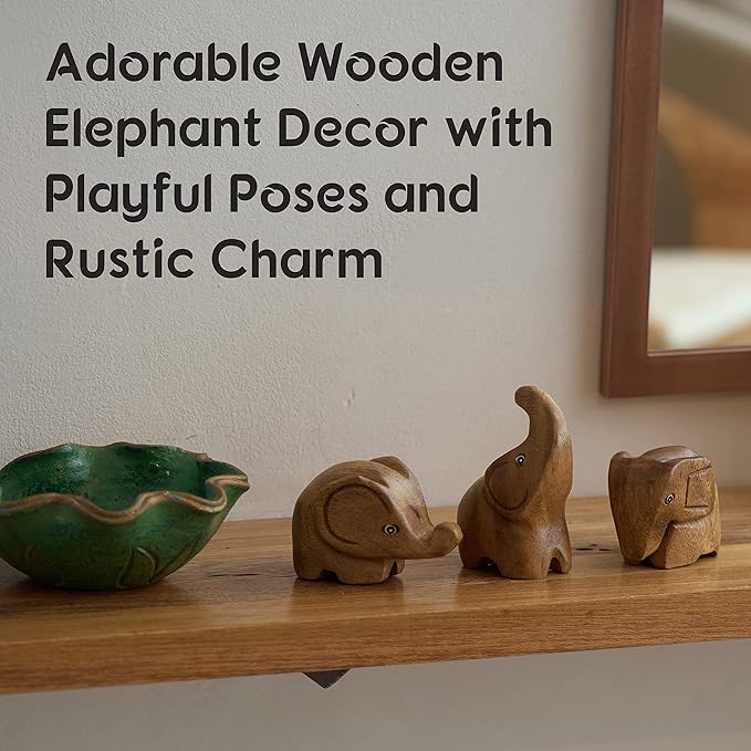 3 Elephant Figurines Centerpiece - Cute Decor and Gifts for Women - Wood Statue Home Sculpture - Bathroom and Office Decorations