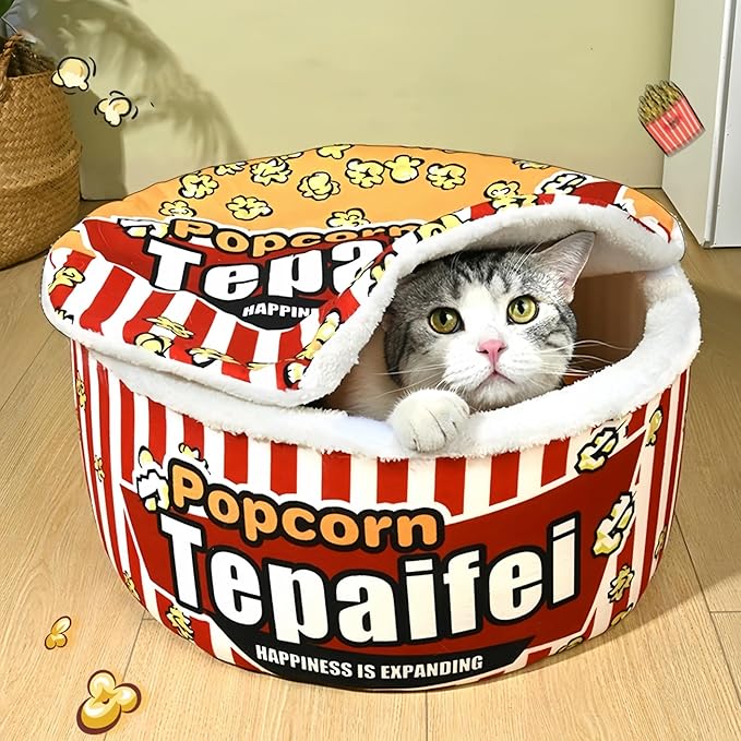 Popcorn Dog and Cat Bed - Warm Cat House for Indoor Cats, Ultra Soft Calming Dog Bed with Removable Washable Cushion for Small, Medium, and Large Dogs and Cats -Cream