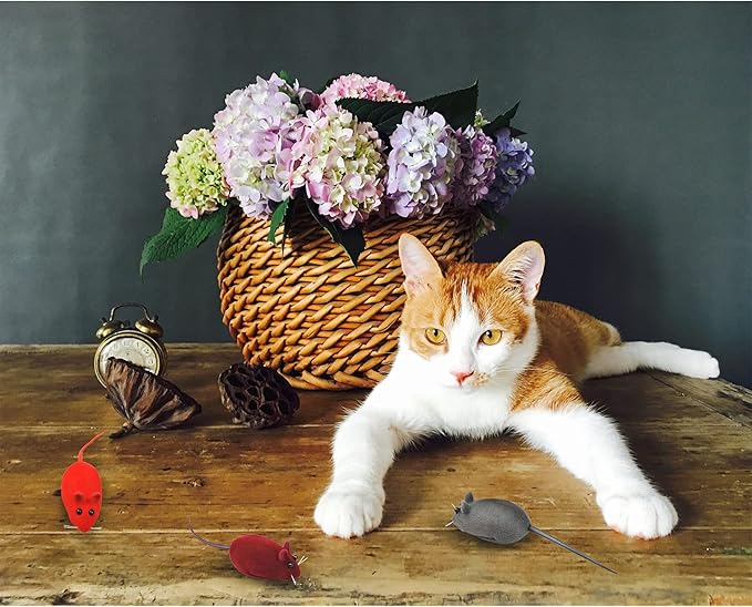 Andiker 3 Pcs Cat Mouse Toy, Flocking Squeaking Mouse Cat Toy 3 Random Colors Soft Small Cat Toys for Indoor Cats Interactive Cat Toy for Cats and Kitten to Catch and Bit (3pcs)