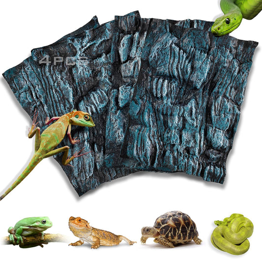 4pcs Rock Terrarium Background,3D Reptile Tank Background Board,Amphibian Stereo Backdrop Wall,Lizard Snake Gecko Spider Chameleon Turtle Fish pet silo Background Decorative Panel