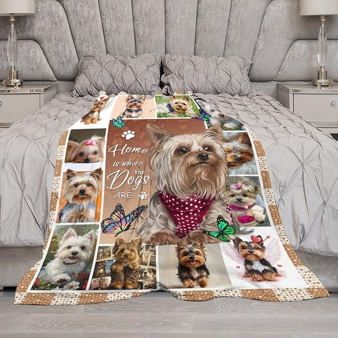 Yorkie Blanket Dog Yorkie Gifts for Girls Boys Woman Yorkshire Lover Throw Blankets Soft Blanket Warm Fleece Flannel Plush Blankets for Bed Sofa Couch 40"x50"