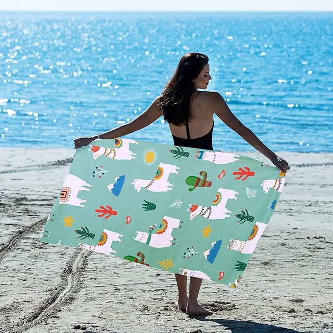 LIVILAN Llama Alpaca Cactus Beach Towels, Microfiber Bath Swim Pool Beach Towel, Quick Dry and Sand Free Oversized Towel 60.00" x 30.00", Super Soft Cute Lightweight Towels Gifts for Women Kids