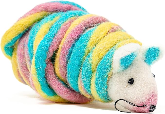 Catch a Mouse by The Tail Wool Cat Mouse Toy with a 6-Foot Tail for Indoor Cats Kittens. Cute Cat Toy Mouse Cat Toy. Rat Plush Toy, Fake Mouse, Mice. No Catnip. Pride (Unicorn Swirl)