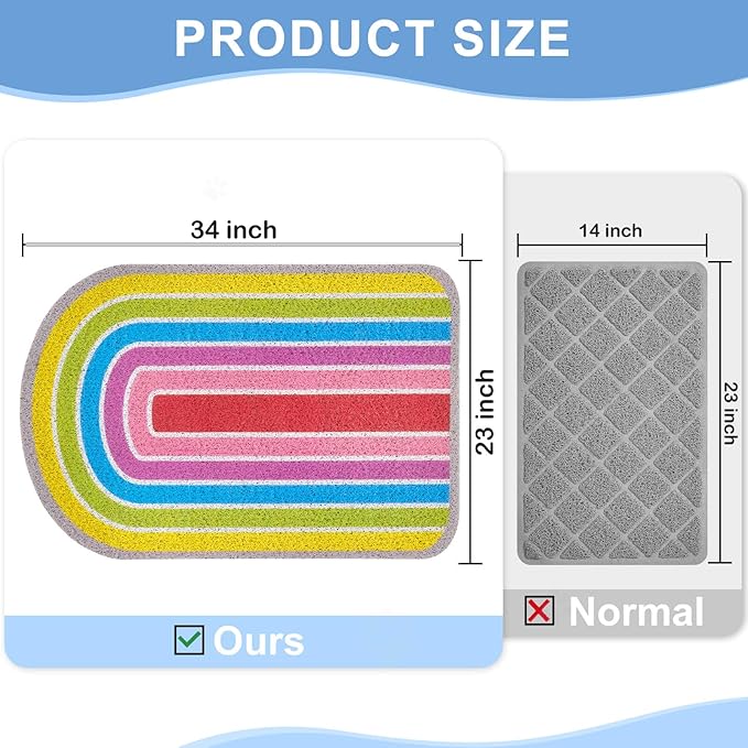 Bienbee Cat Litter Mat, 33.5x22.5in Cat Litter Mat Litter Trapping Mat Easy to Clean, Litter Box Mat with Bottom, Unique Graphic Design Cat Mats for Litter, Rainbow L