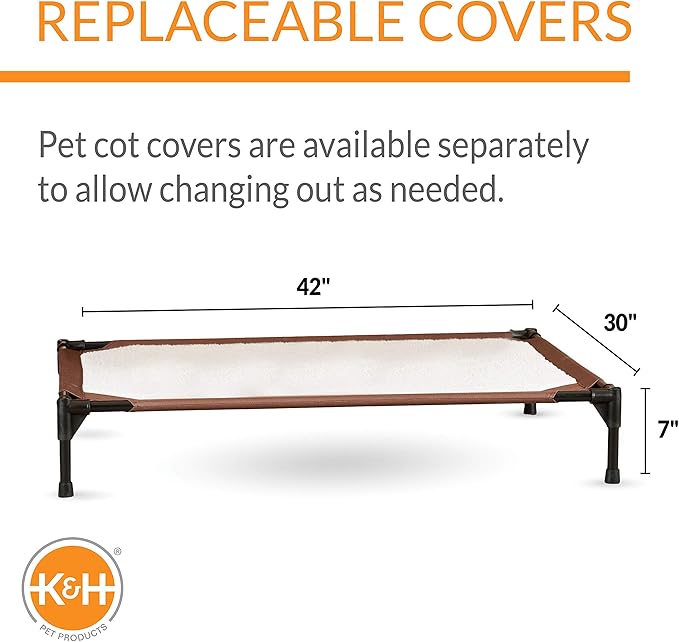 K&H Pet Products Self-Warming Pet Cot Elevated Dog Bed Cot - Chocolate/Fleece, Large 30 X 42 X 7 Inches
