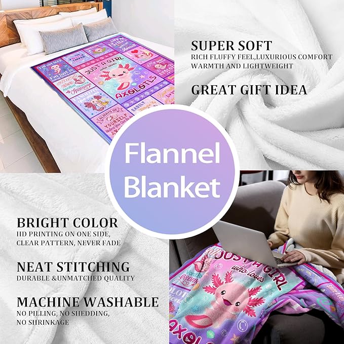 Axolotl Blanket for Girls, Just A Girl Who Loves Axolotl, Birthday Gifts Decor Throw Blanket 50" x 40"