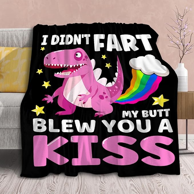 Funny Dinosaur Blanket Gift for Girls Boys- 60x80 Inches Soft Flannel Dino Throws Blankets Funny Gift for Teen Women Men Adult Cute Dinosaur Lover Gifts for Bed Sofa Couch-Twin Size