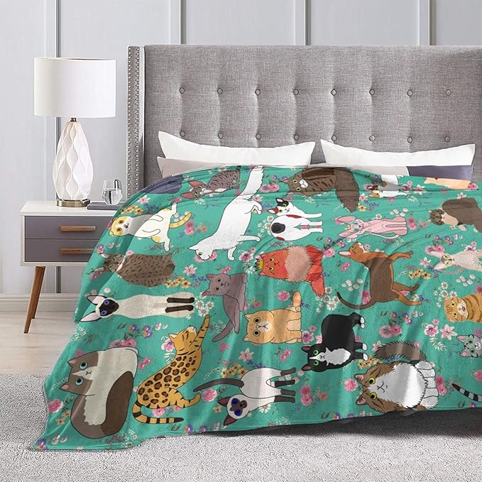 Cat Gifts Blanket 50"X40" Bed Throw Blanket Soft Lightweight Cozy Warm Blankets for Kids Teens Men Women