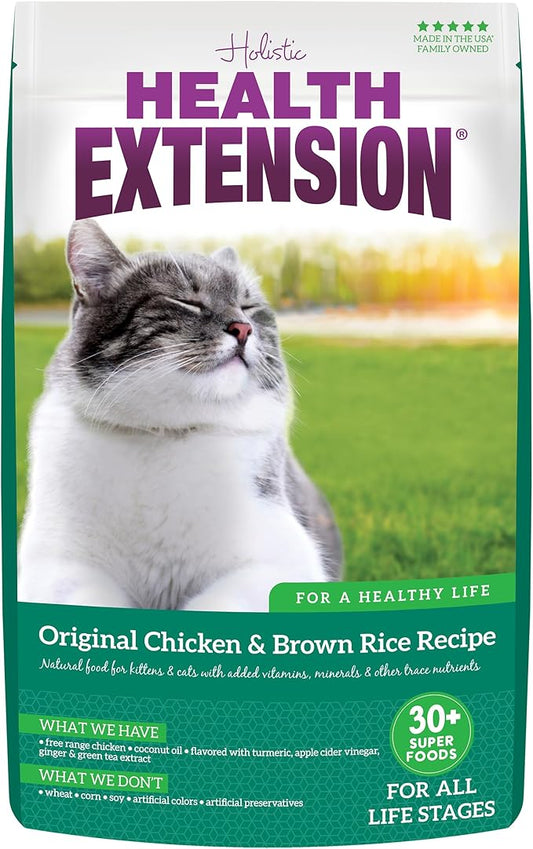 Health Extension Dry Cat Food, (4 lb / 1.81 kg) - Chicken & Brown Rice Recipe with Added Vitamins, Minerals, and Probiotics, Suitable for All Cats & Kittens