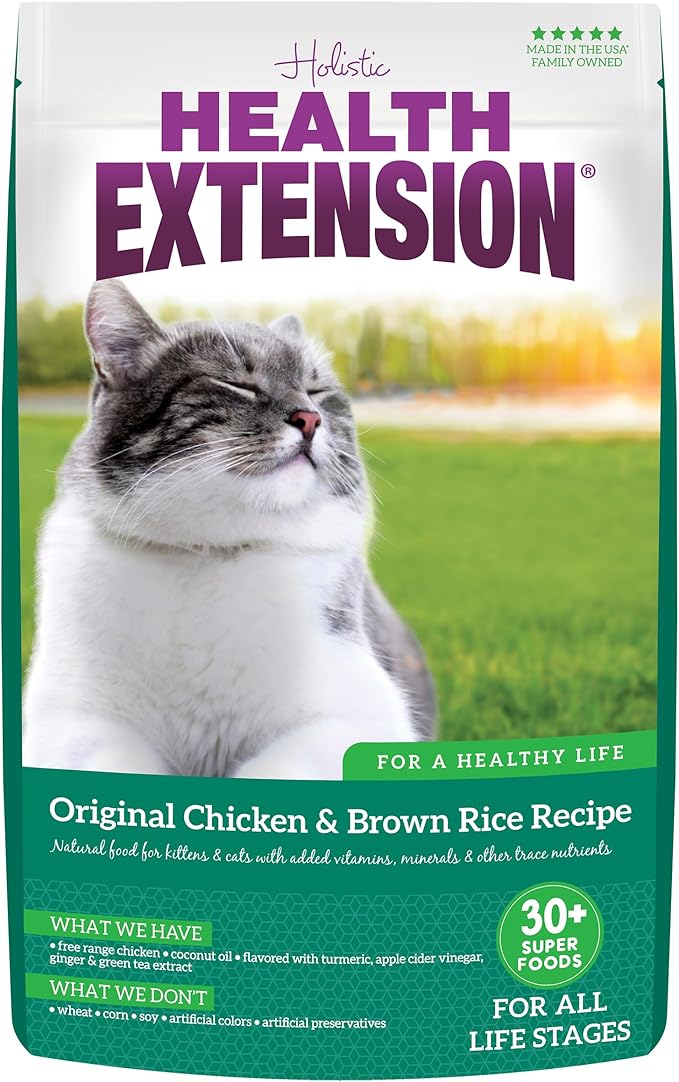 Health Extension Dry Cat Food, (15 lb / 6.8 kg) - Chicken & Brown Rice Recipe with Added Vitamins, Minerals, and Probiotics, Suitable for All Cats & Kittens
