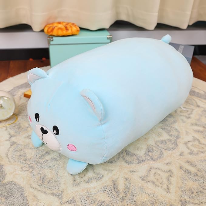 TemBe 23.6 inch Cute Large Bear Plush Stuffed Animal Pillow, Very Soft Squish Mellow Hugging Toy Gifts for Bedding, Kids Sleeping Cute Pillow (Blue Bear)