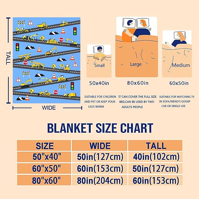 Cute Truck Construction Blanket Super Soft Flannel Throw Blankets Tractor Cars Blankets Bedding for Boys Girls Adults Gifts 50"x40"