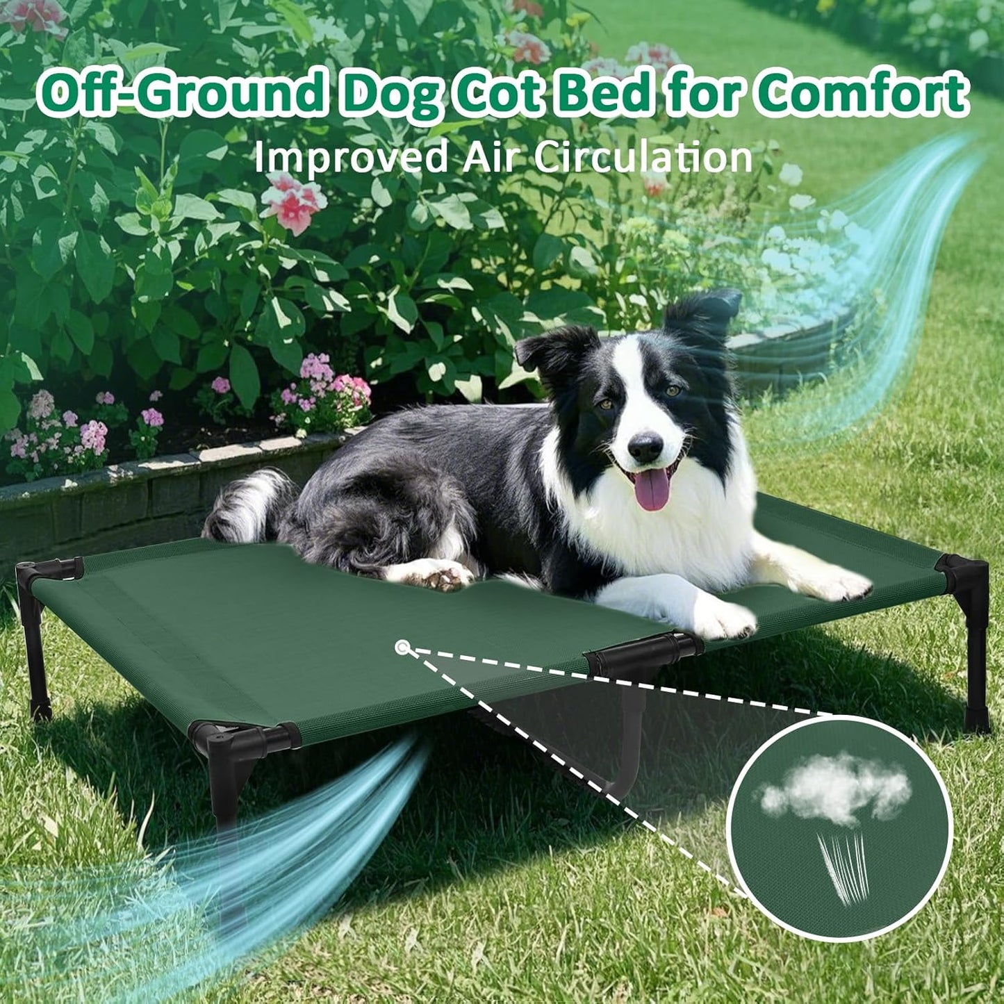 42 Inch Cooling Elevated Dog Cots Beds for Large Dogs, Lifted Pet Hammock Bed with Washable & Breathable Mesh, Non-Slip Feet, Raised Dogs Place Bed (L, Green)