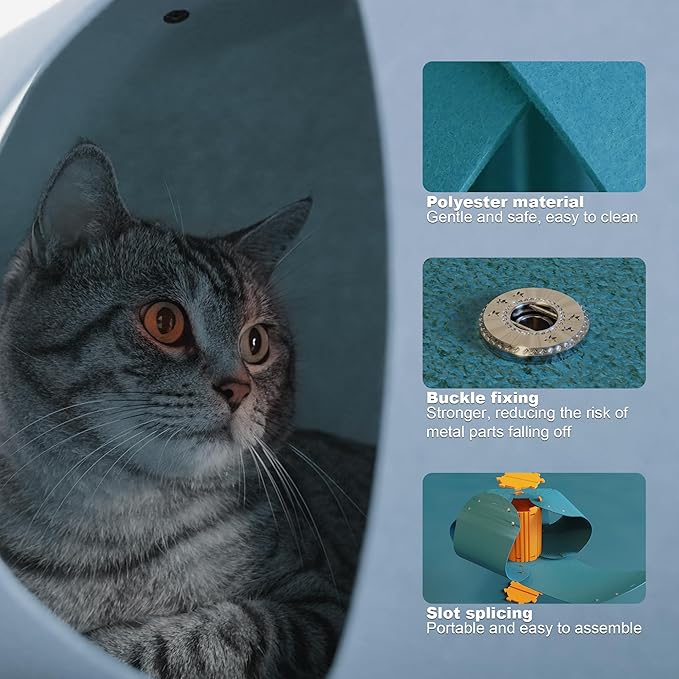 Spring Blossoms Cat Tunnel, Cat Cave for Indoor Cats Bed,Scratch Resistant Cat Toys for Medium Large Cats Hide and Seek Toy (Peacock Blue)