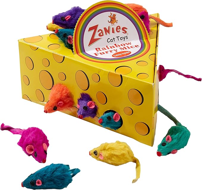 Zanies womens Cheese Wedge Display Box with 60 Rainbow Mice Cat Toy, Rainbow, 5X-Large US