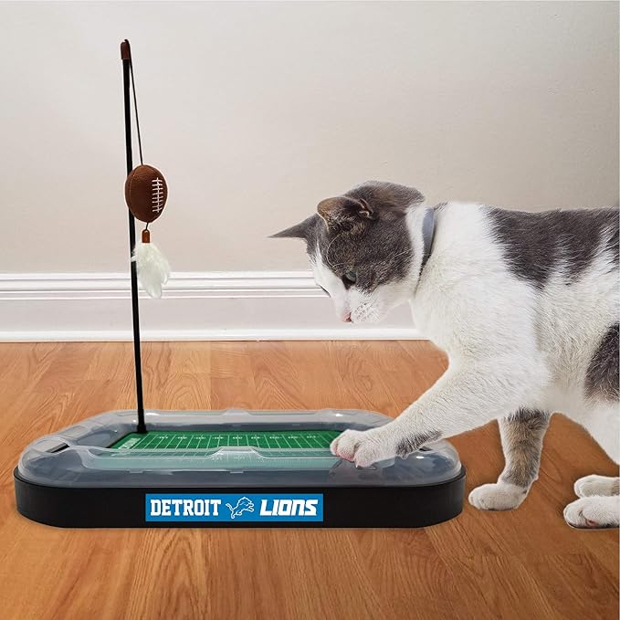 Football Field Cat Toy NFL DETROIT LIONS FOOTBALL FIELD CAT SCRATCHER TOY with CATNIP Filled Plush FOOTBALL Toy&Feather Cat Toy hanging with Jingle Bell INTERACTIVE BALL Cat Chasing 5-in-1 KITTY Toy