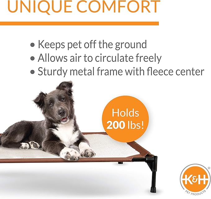 K&H Pet Products Self-Warming Pet Cot Elevated Dog Bed Cot - Chocolate/Fleece, Large 30 X 42 X 7 Inches