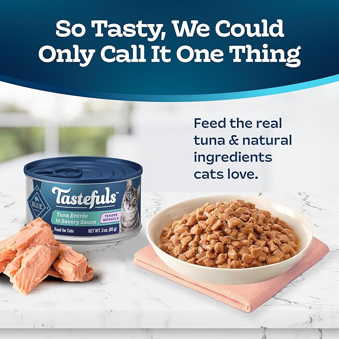 Blue Buffalo Tastefuls Wet Cat Food Morsels, Made with Natural Ingredients, Tuna, 3-oz Cans (24 Count)