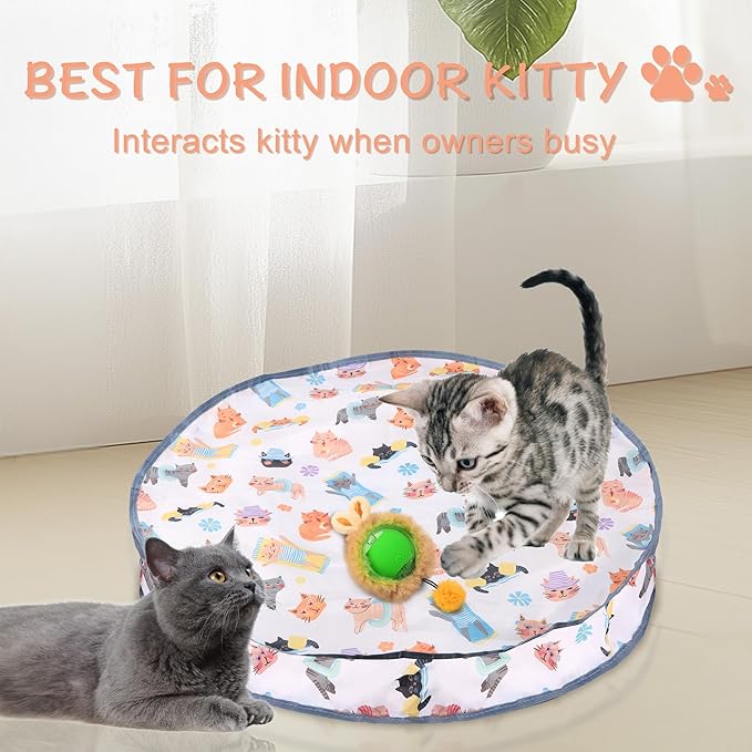 Interactive Cat Toys Ball,Rechargeable Electric Cat Toys Fast Rolling in Pouch,Automatic Hide and Seek Kitten Toy with LED Light,Ball Hide and Seek Game for Indoor Exercise Kicker