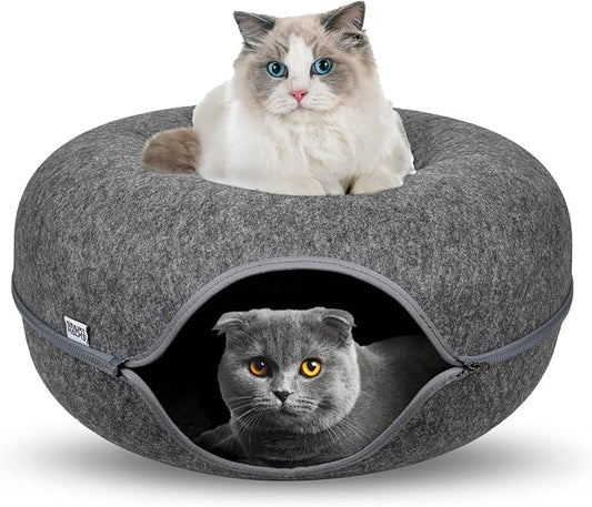 Cat Tunnel, Cat Tunnels for Indoor Cats, Cat Tunnel Bed, Cat Beds for Indoor Cats, Cat Donut, Felt Cat Bed Cave Large (20", Dark Grey)