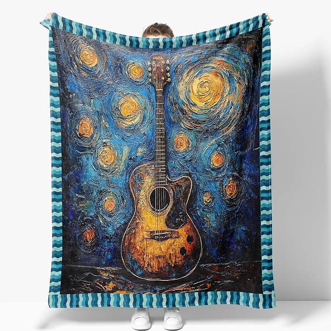Guitar Blanket Gifts for Women Girls Mom Kids Adults Teen Birthday Christmas Valentine Presents Music Guitar Theme Decor Home Bedroom Living Room Sofa Couch Soft Cozy Plush Fuzzy Flannel Throw 60"x50"