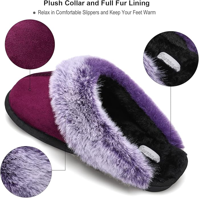 Besroad Winter Fuzzy House Slippers Sandals Plush Faux Fur Fluffy Flats Slippers Warm Slide Shoes for Women