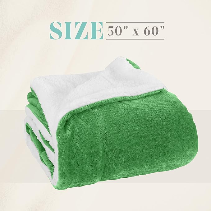 Elegant Comfort Reversible and Ultra-Plush Flannel Fleece Sherpa Throw- Lightweight Soft and Cozy- All Season Decorative Throw, Perfect for Lounging, 50 x 60 inches, Emerald Green