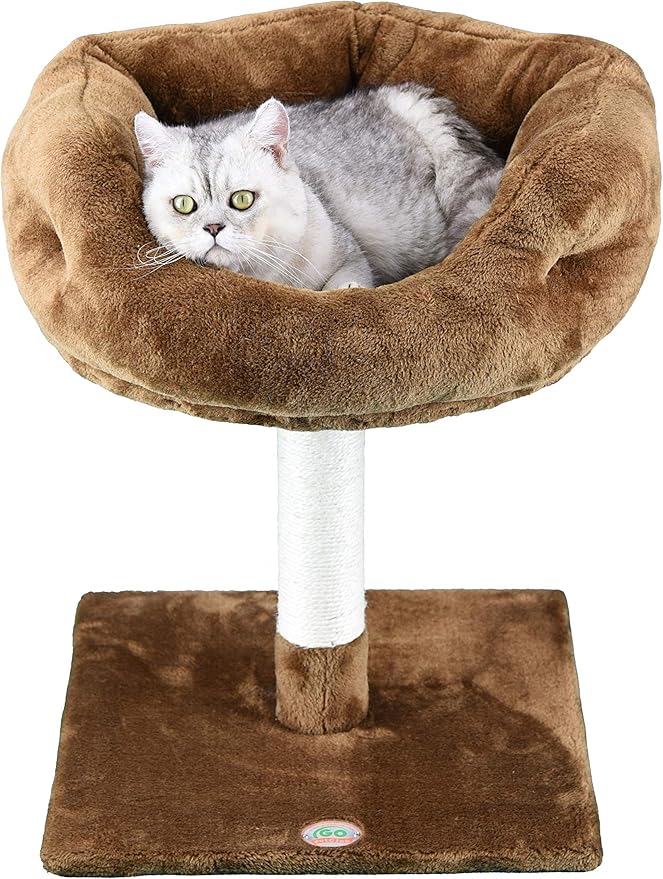 Go Pet Club 24" Simple and Space Saving Design Soft Plush Elevated Kitty Bed Kitten Condo for Indoor Cats, Brown