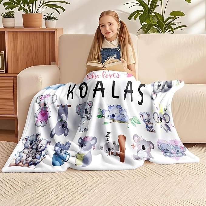 Koala Blanket Gifts for Koalas Lover Animal Koala Stuffed Soft Flannel Koalas Bear Throw Blanket Decor Bedding 50"x40"