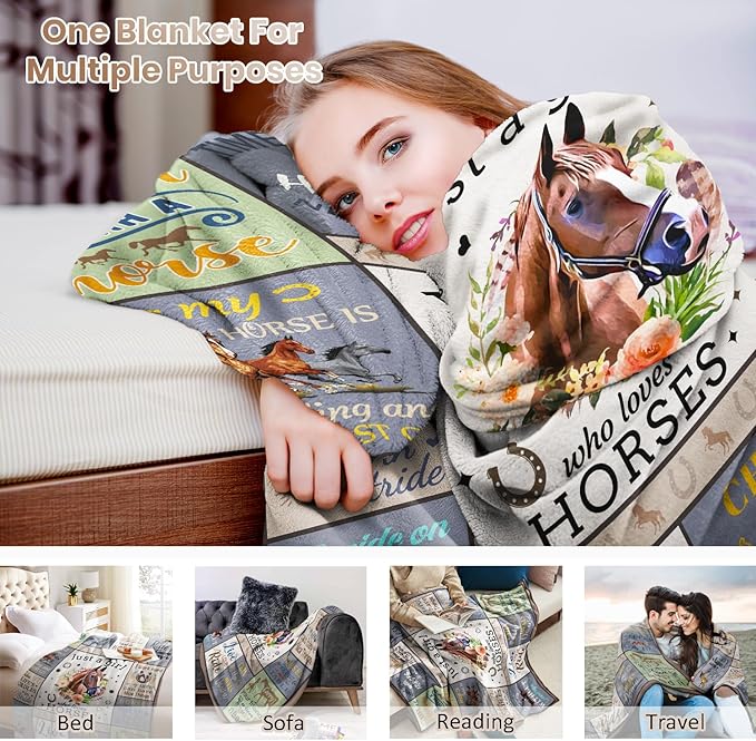 Horse Blanket for Girls and Women, Just A Girl Who Loves Horses Throw, Lovers Birthday Gifts Decor 50" x 40"