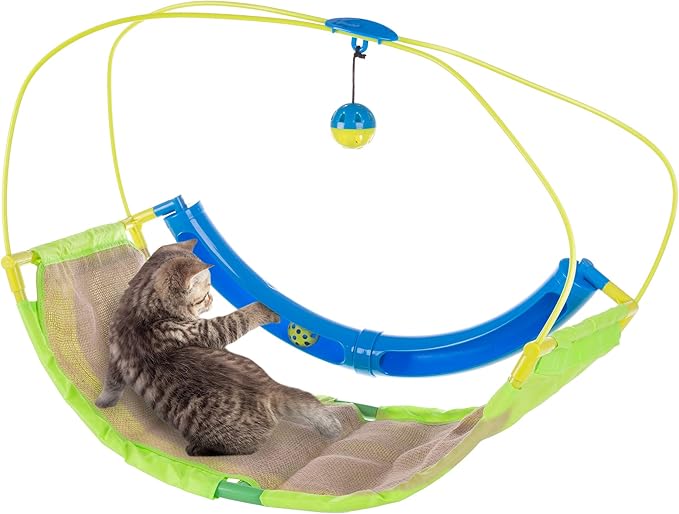 PETMAKER Interactive Cat Toy Rocking Activity Mat- Swing Playing Station with Sisal Scratching Area, Hanging Toy, Rolling Ball for Cats and Kittens