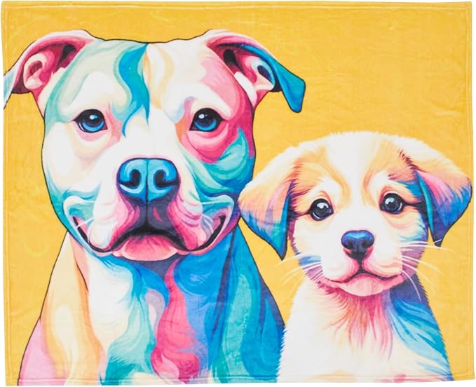 Dawhud Direct Pitbull Puppy Fleece Blanket - Soft Plush, Cozy Throw for Kids and Adults, Colorful Dog Blanket with Pitbull Puppy Print, Ideal for Beds, Couches, and Travel - 60 x 50 Inches, Yellow