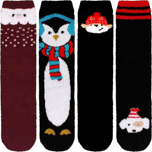 BambooMN Women's Super Soft Warm Microfiber Fuzzy Cozy Animal Socks or Christmas Winter Animal Socks, Value Pack