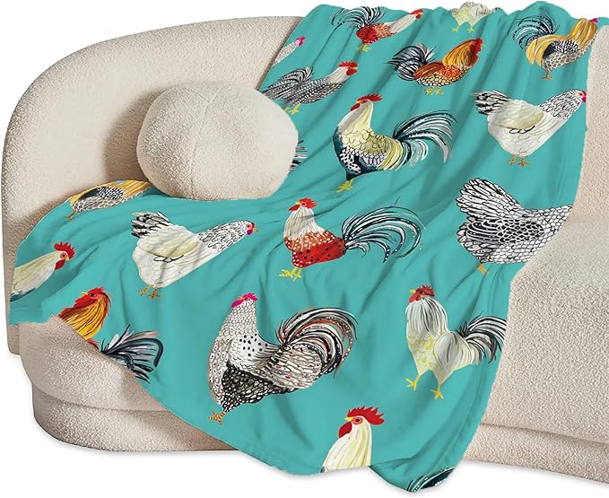 Farmhouse Chicken Blanket Ultra Soft Cozy Farm Rooster Throw Blanket Fleece Fuzzy Plush Bedding Country Chicken Gifts for Women Girls Kids Adults 50"x40"