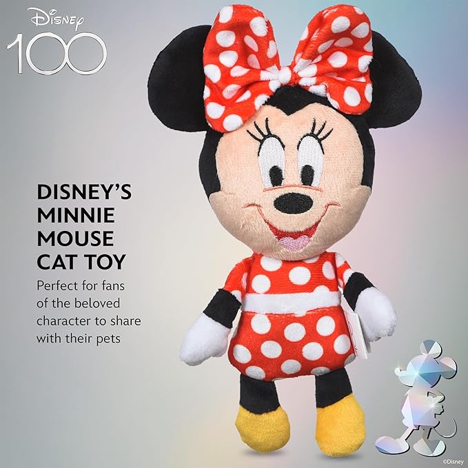 Minnie Mouse Cat Kicker Toy with Catnip, 9in | Disney Cat Toys | Fun Cat Kicker Style Plush Toy with Catnip and Crinkle for Cats Inspired by Disney Mickey and Friends
