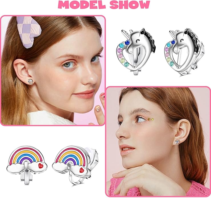 BESTEEL 12 Pairs Clip on Earrings for Women Cute CZ Cat Pearl Star Heart Turtle Butterfly Clip Earring Hypoallergenic Fake Clip-on Stud Non Pierced Earrings Set Multicolored Silver
