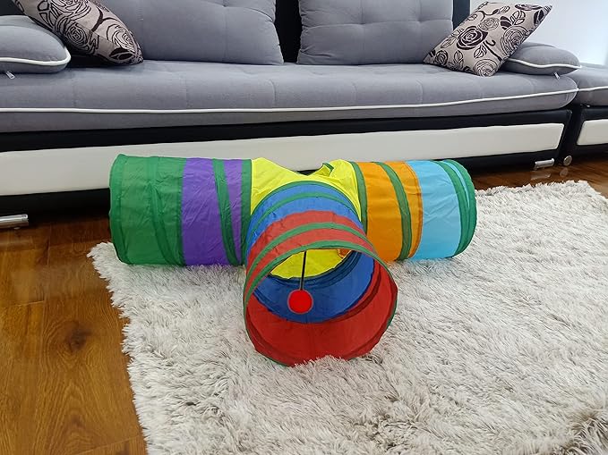 PetLike Cat Tunnel for Indoor Cats Collapsible Pop-up Pet Tube Peek Hole Hideaway Play Toys for Cats with Ball
